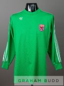 Jeannot Moes green Luxembourg no.1 goalkeeper's jersey, circa early 1980s, by Adidas, long-sleeved