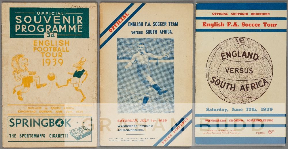 A trio of programmes from the Football Association Tour of South Africa in 1939 originally owned