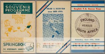 A trio of programmes from the Football Association Tour of South Africa in 1939 originally owned