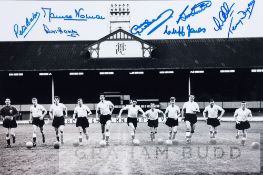 Tottenham Hotspur b & w photograph signed by eight of the double winning team of 1960-61, 12 by