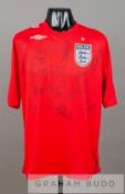 Squad signed red England replica jersey, circa 2006, short-sleeved with England three lion emblem