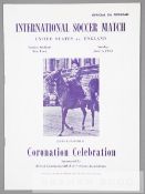 USA v England international soccer match programme played in celebration of the Coronation of