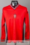 Ray Lewington red Fulham no.4 away jersey, season 1987-88, by Scoreline, long-sleeved with Scoreline