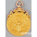 1922 London F.A. Challenge Cup gold medal, 15ct. gold, Birmingham, 1921-22, by Vaughton & Sons Ltd.,