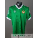 Green Republic of Ireland no.9 home jersey, circa 1987, by Adidas, short-sleeved with white collar