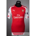 Gnabry red and white Arsenal No.27 home jersey, season 2014-15, short-sleeved with UEFA STARBALL and