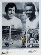 Pele and Gordon Bank duel signed b&w colour photographic print montage 'Save of the Century',