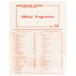 Rare Manchester United single-sheet programme for the Reds v Blues junior and senior teams 1955-56