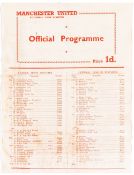 Rare Manchester United single-sheet programme for the Reds v Blues junior and senior teams 1955-56