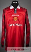 Eric Cantona red and white Manchester United no.7 home jersey v  Borussia Dortmund in the UEFA