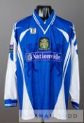 Blue and white Halifax Town AFC no.5 jersey, season 1998-99, by Biemme, long-sleeved with NATIONWIDE
