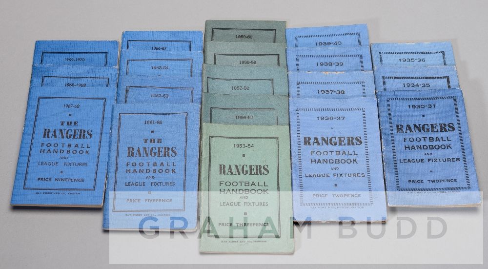 Glasgow Rangers football handbooks with league fixtures, dating from 1930s, each 32-page booklet