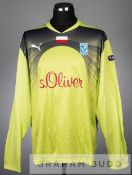 Buric lime green Lech Poznan no.30 goalkeeper's jersey v Manchester City in the UEFA Europa League