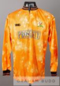 Steve Butler amber Maidstone United no.10 jersey, season 1990-91, by Spall, long-sleeved with THE