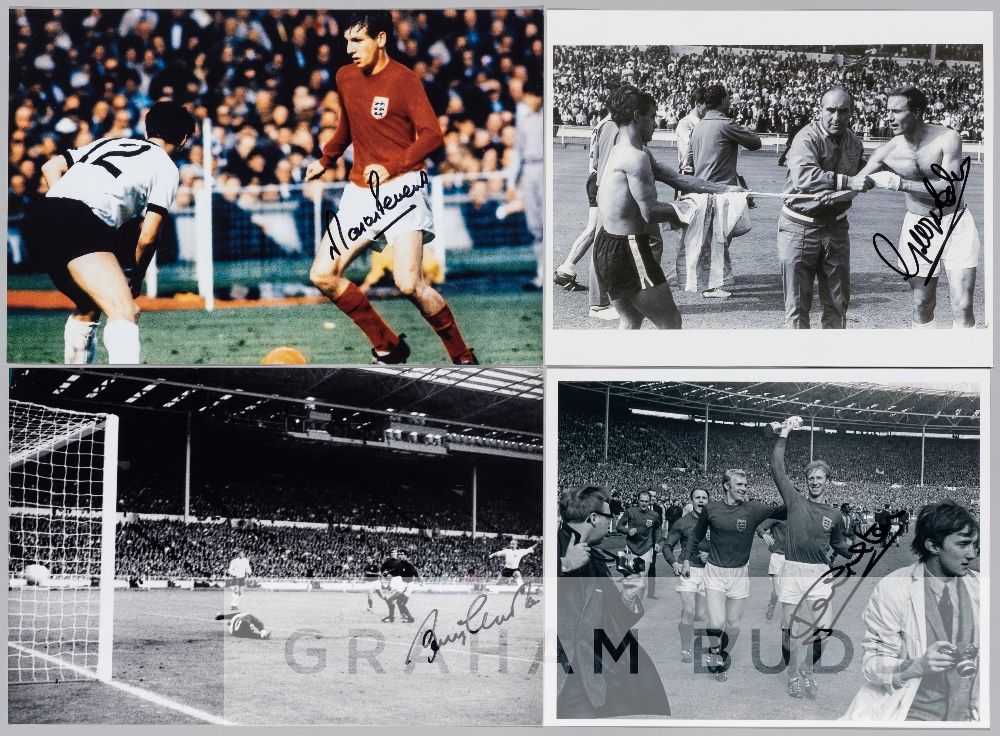 Eleven signed photographs of England 1966 World Cup legends, including a jubilant England team led