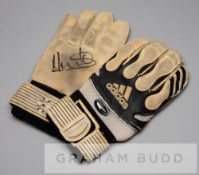 Chelsea's Henrique Hilario signed Adidas goalkeeper's gloves, black and white gloves, each palm