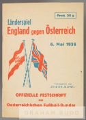 Austria v England international programme played in Vienna 6th May 1936, 16 pages with stiff outer