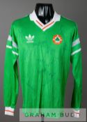 Squad signed green Republic of Ireland no.11 home jersey, circa 1988, by Adidas, long-sleeved with