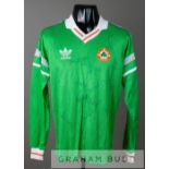 Squad signed green Republic of Ireland no.11 home jersey, circa 1988, by Adidas, long-sleeved with