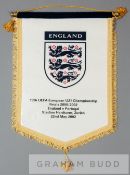 UEFA European U-21 Championship Finals England v Portugal official presentation match pennant,