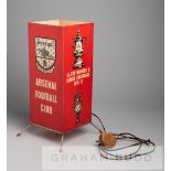 Arsenal FC desk lamp commemorating the 1970-71 double-winning season, circa 1971, a four-sided red