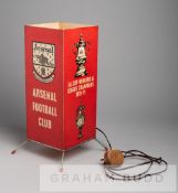 Arsenal FC desk lamp commemorating the 1970-71 double-winning season, circa 1971, a four-sided red