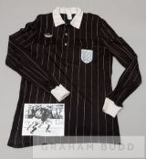 Alan Robinson black and white pinstriped England referee shirt, by Adidas, long-sleeved with