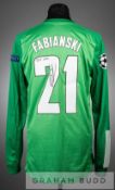 Lukasz Fabianski signed green Arsenal no.21 goalkeeper's jersey, circa 2014,  long-sleeved with UEFA