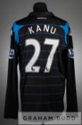 Nwankwo Kanu signed black and blue Portsmouth no.27 third choice jersey, season 2009-10, long-