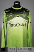 Jamie Jones lime green Leyton Orient no.1 goalkeeper's jersey v Arsenal in the FA Cup fifth round