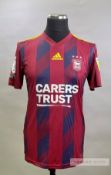 Alan Judge claret, navy and yellow Ipswich Town no.18 third choice jersey, season 2020-21, short-