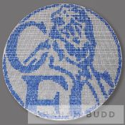 A Chelsea FC blue and grey crested mosaic wall plaque, late 20th century, of circular form, the