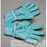 Chelsea's Marco Amelia signed Uhlsport goalkeeper's gloves, black, blue and yellow gloves printed