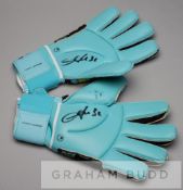 Chelsea's Marco Amelia signed Uhlsport goalkeeper's gloves, black, blue and yellow gloves printed