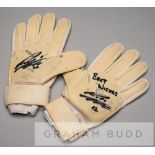 Chelsea's Ross Turnbull signed Puma goalkeeper's gloves, white and silvered gloves printed ROSS