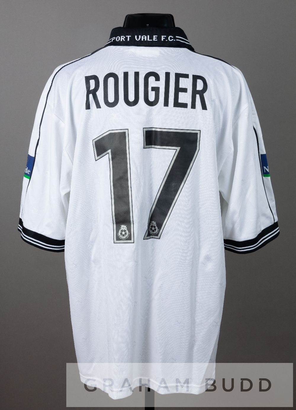 Tony Rougier white and black Port Vale no.17 jersey, season 1999-2000, by Mizuno, short-sleeved with