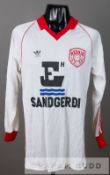 White and red Reynir Sandgerdi no.4 jersey, circa 1980s, by Adidas, long-sleeved with club crest and