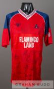 Team signed red York City no.10 home jersey, season 1990-91, by MGC, short-sleeved with THE FOOTBALL