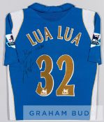 Lomana Lua Lua signed blue and white Portsmouth no.32 home jersey, season 2006-07, short-sleeved