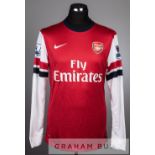 Rosicky red and white Arsenal No.7 home jersey, season 2012-13, long-sleeved with BARCLAYS PREMIER
