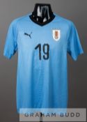 Sebastian Coates signed blue and navy Uruguay No.19 home jersey, season 2018, short-sleeved with