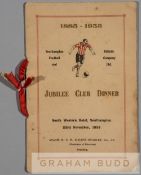 1935 Southampton FC Jubilee Club dinner menu booklet, held at South Western Hotel, Southampton, 23rd