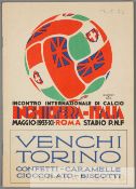 Italy v England international programme played at the National Stadium, Rome, 13th May 1933, 24