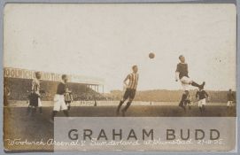 Woolwich Arsenal v Sunderland b & w postcard, played at Plumstead, 21st October 1905, the action
