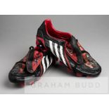 Portsmouth's Hermann Hreidarsson signed Adidas football boots, the red and black Adidas Predator
