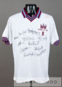 Signed white West Ham United 1980 F.A. Cup Final retro jersey v Arsenal, short-sleeved with claret