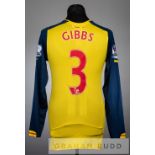 Kieran Gibbs yellow and navy Arsenal no.3 away jersey v Liverpool in the Premier League at