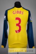 Kieran Gibbs yellow and navy Arsenal no.3 away jersey v Liverpool in the Premier League at