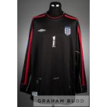 Paul Robinson double signed black and red England U-21 no.1 goalkeeper's jersey in the UEFA European