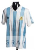 Diego Maradona blue & white striped Argentina No.10 jersey circa 1993, Adidas, short-sleeved, with